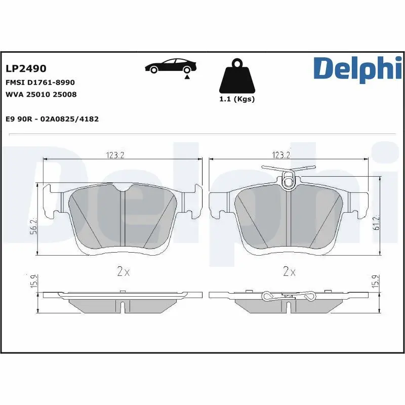 DELPHI Sada brzdových destiček, kotoučová brzda LP2490