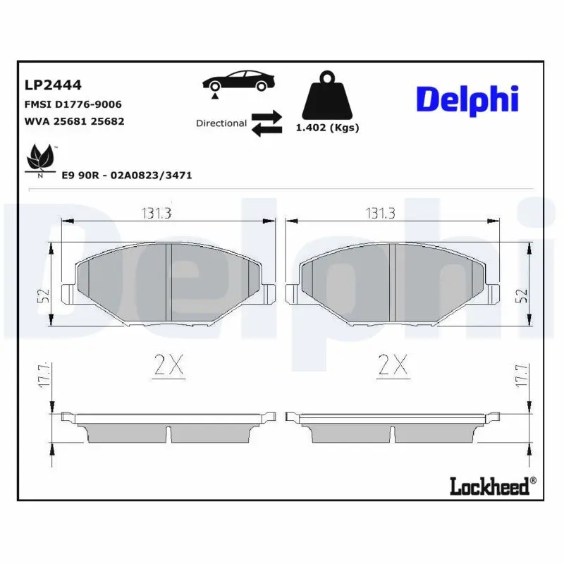 Sada brzdových destiček, kotoučová brzda DELPHI LP2444