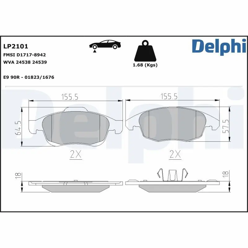 DELPHI Sada brzdových destiček, kotoučová brzda LP2101