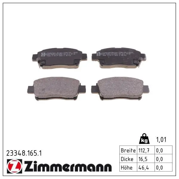 Sada brzdových destiček, kotoučová brzda ZIMMERMANN 23348.165.1