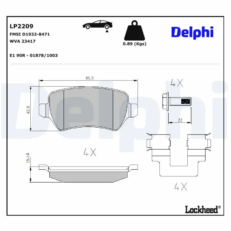 Sada brzdových destiček, kotoučová brzda DELPHI LP2209