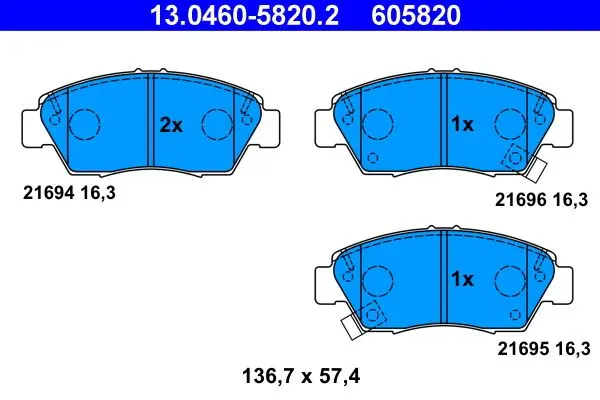 Sada brzdových destiček, kotoučová brzda ATE 13.0460-5820.2