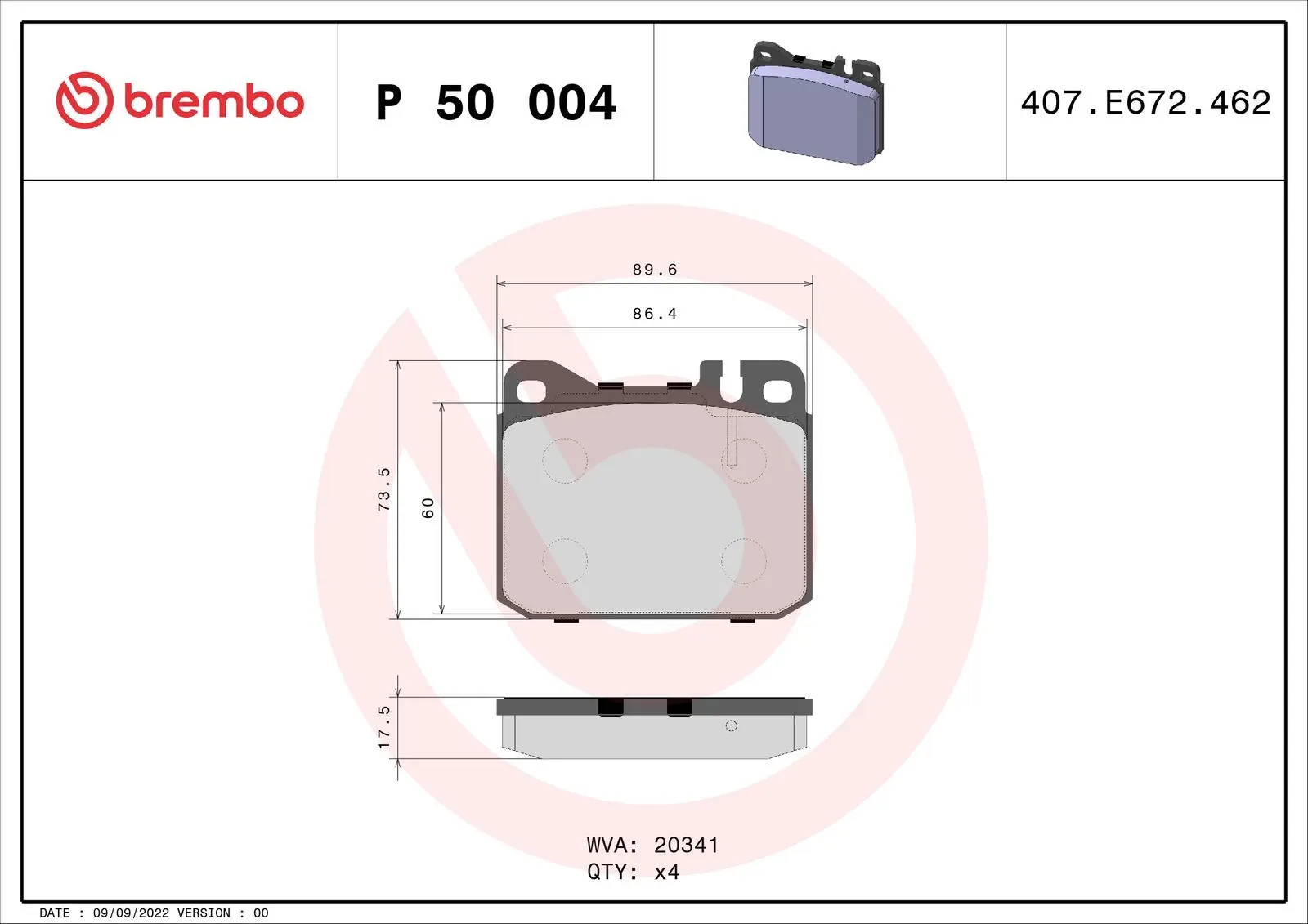 Sada brzdových destiček, kotoučová brzda BREMBO P 50 004