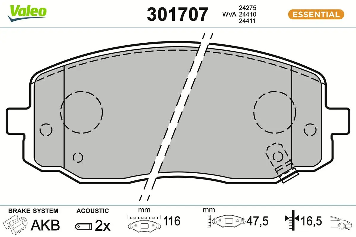 Sada brzdových destiček, kotoučová brzda VALEO 301707