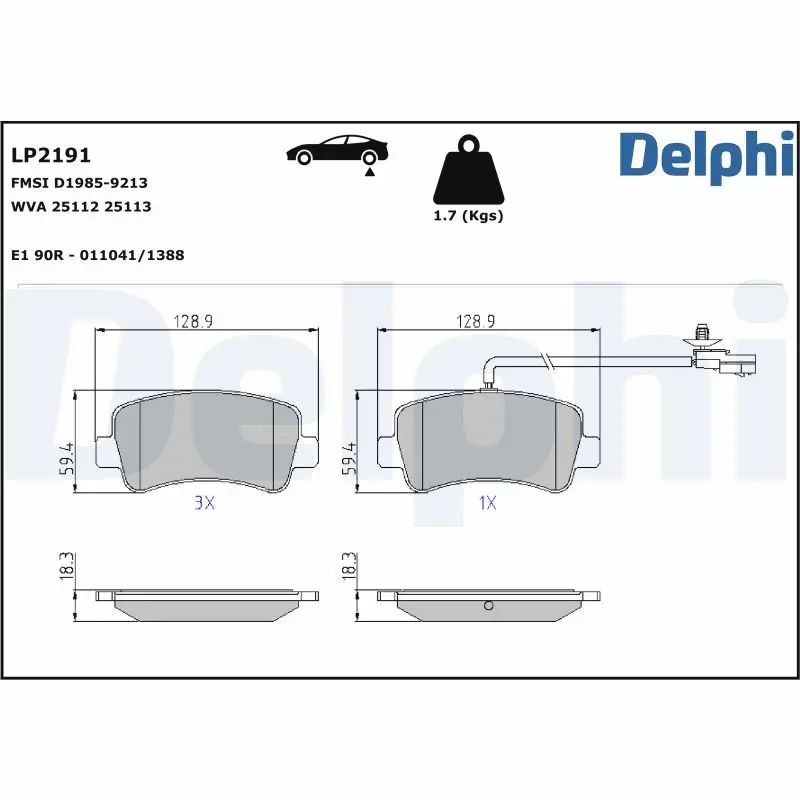 DELPHI Sada brzdových destiček, kotoučová brzda LP2191