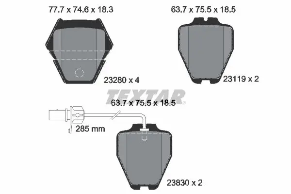 TEXTAR Sada brzdových destiček, kotoučová brzda 2328001