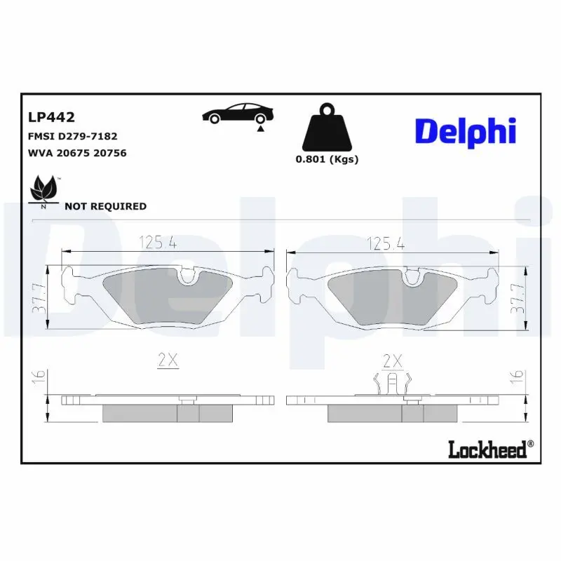 Sada brzdových destiček, kotoučová brzda DELPHI LP442