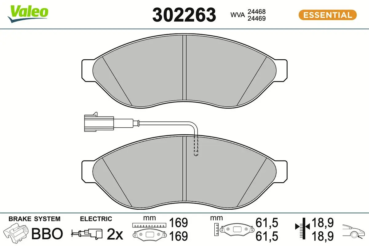 Sada brzdových destiček, kotoučová brzda VALEO 302263