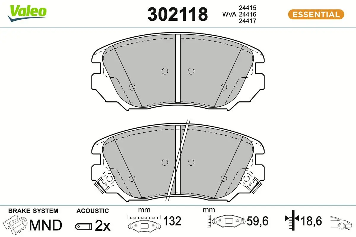 Sada brzdových destiček, kotoučová brzda VALEO 302118