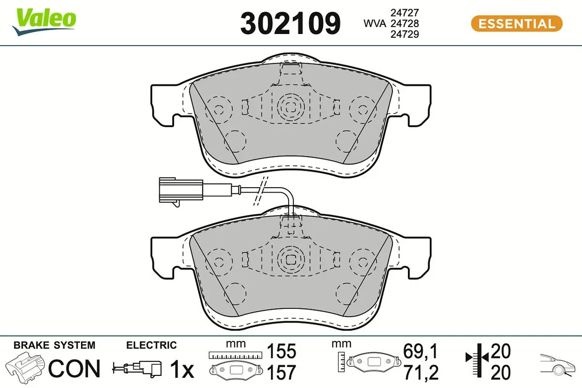 Sada brzdových destiček, kotoučová brzda VALEO 302109