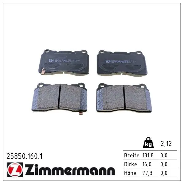 Sada brzdových destiček, kotoučová brzda ZIMMERMANN 25850.160.1