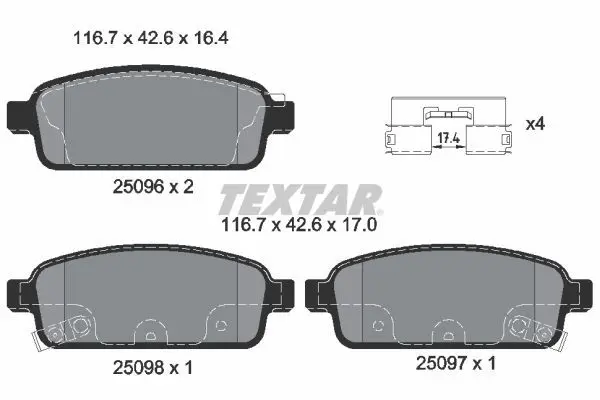 TEXTAR Sada brzdových destiček, kotoučová brzda 2509602