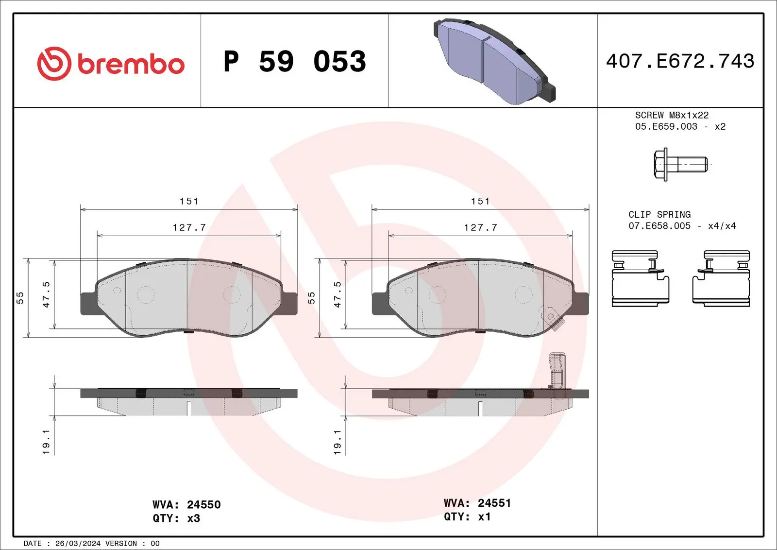 Sada brzdových destiček, kotoučová brzda BREMBO P 59 053