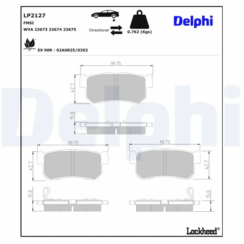 DELPHI Sada brzdových destiček, kotoučová brzda LP2127