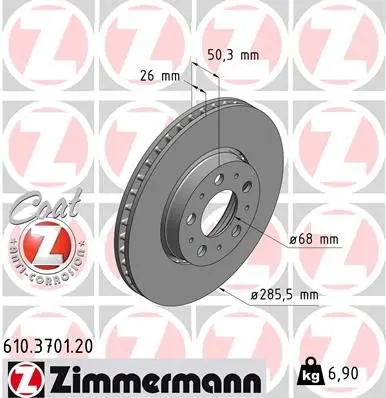 Brzdový kotouč ZIMMERMANN 610.3701.20