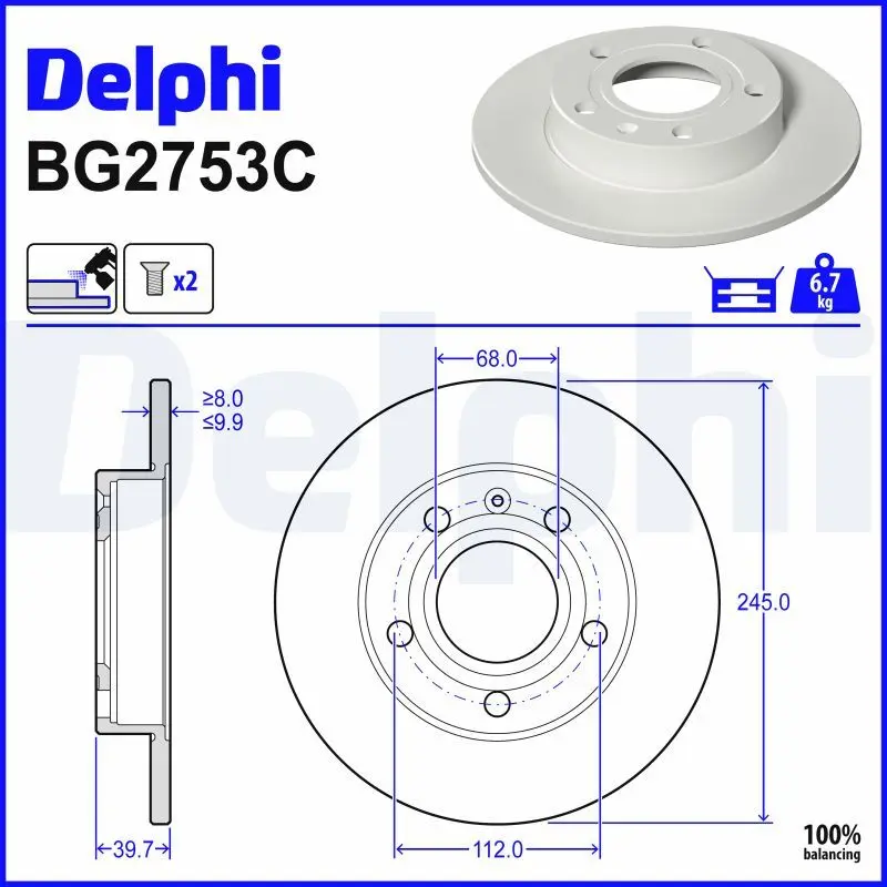 Brzdový kotouč DELPHI BG2753C