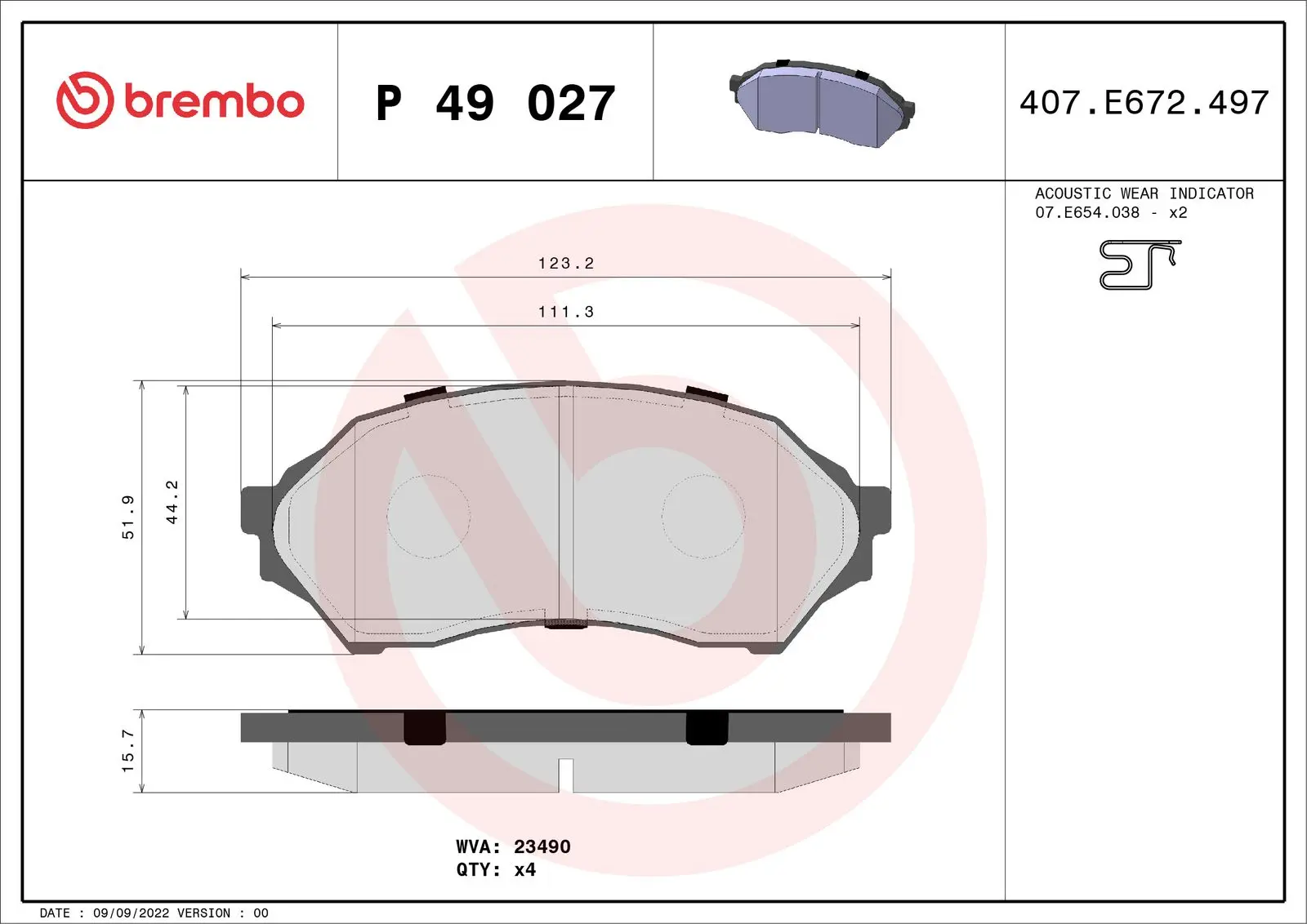 Sada brzdových destiček, kotoučová brzda BREMBO P 49 027