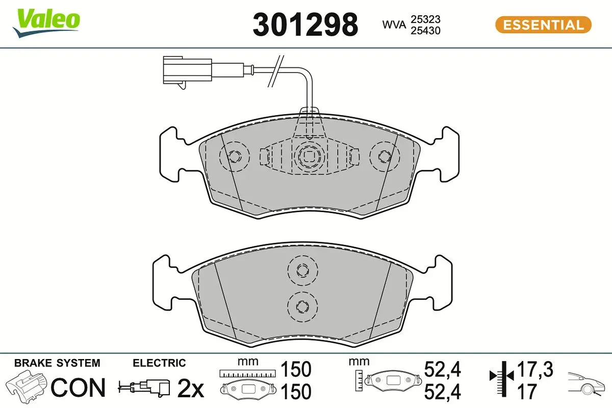 Sada brzdových destiček, kotoučová brzda VALEO 301298