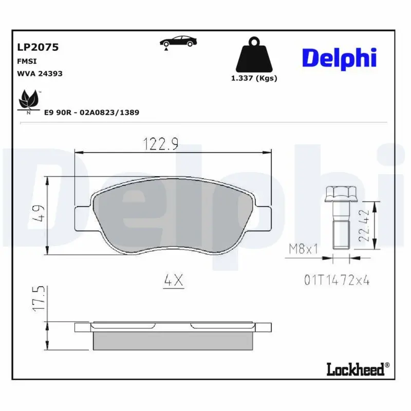 Sada brzdových destiček, kotoučová brzda DELPHI LP2075