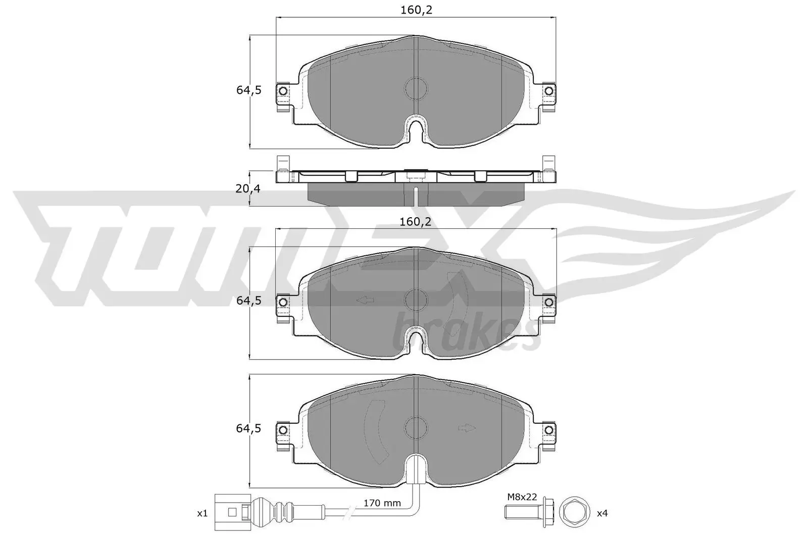 Sada brzdových destiček, kotoučová brzda TOMEX Brakes 16-97