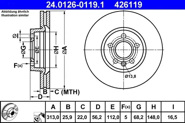 Brzdový kotouč ATE 24.0126-0119.1