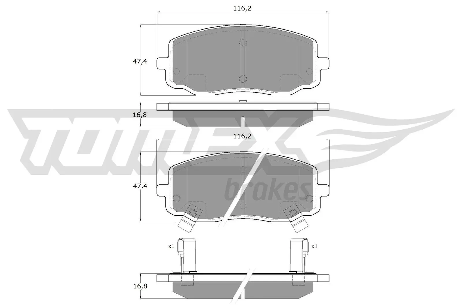 Sada brzdových destiček, kotoučová brzda TOMEX Brakes 15-74