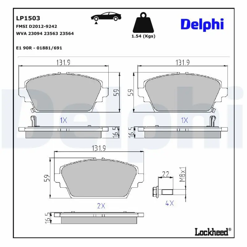 Sada brzdových destiček, kotoučová brzda DELPHI LP1503