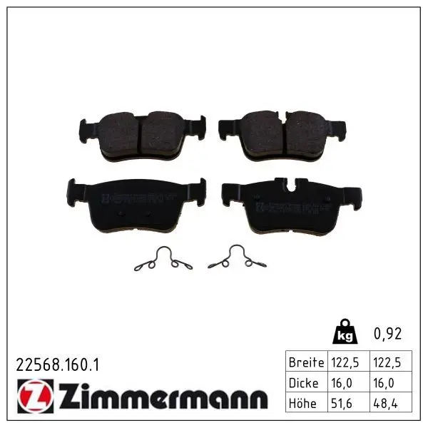 Sada brzdových destiček, kotoučová brzda ZIMMERMANN 22568.160.1