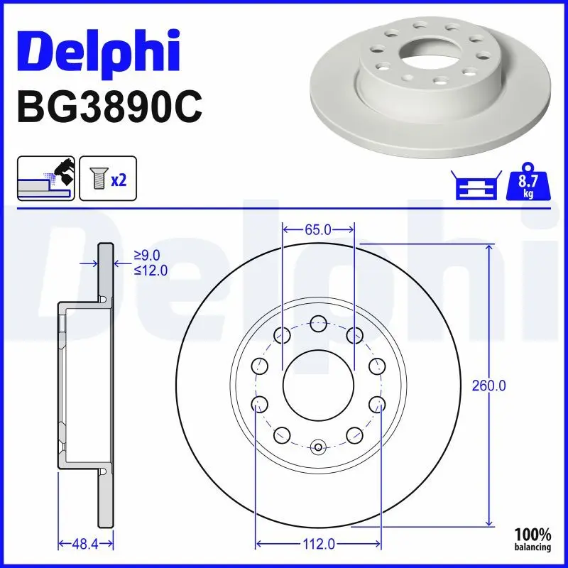 Brzdový kotouč DELPHI BG3890C