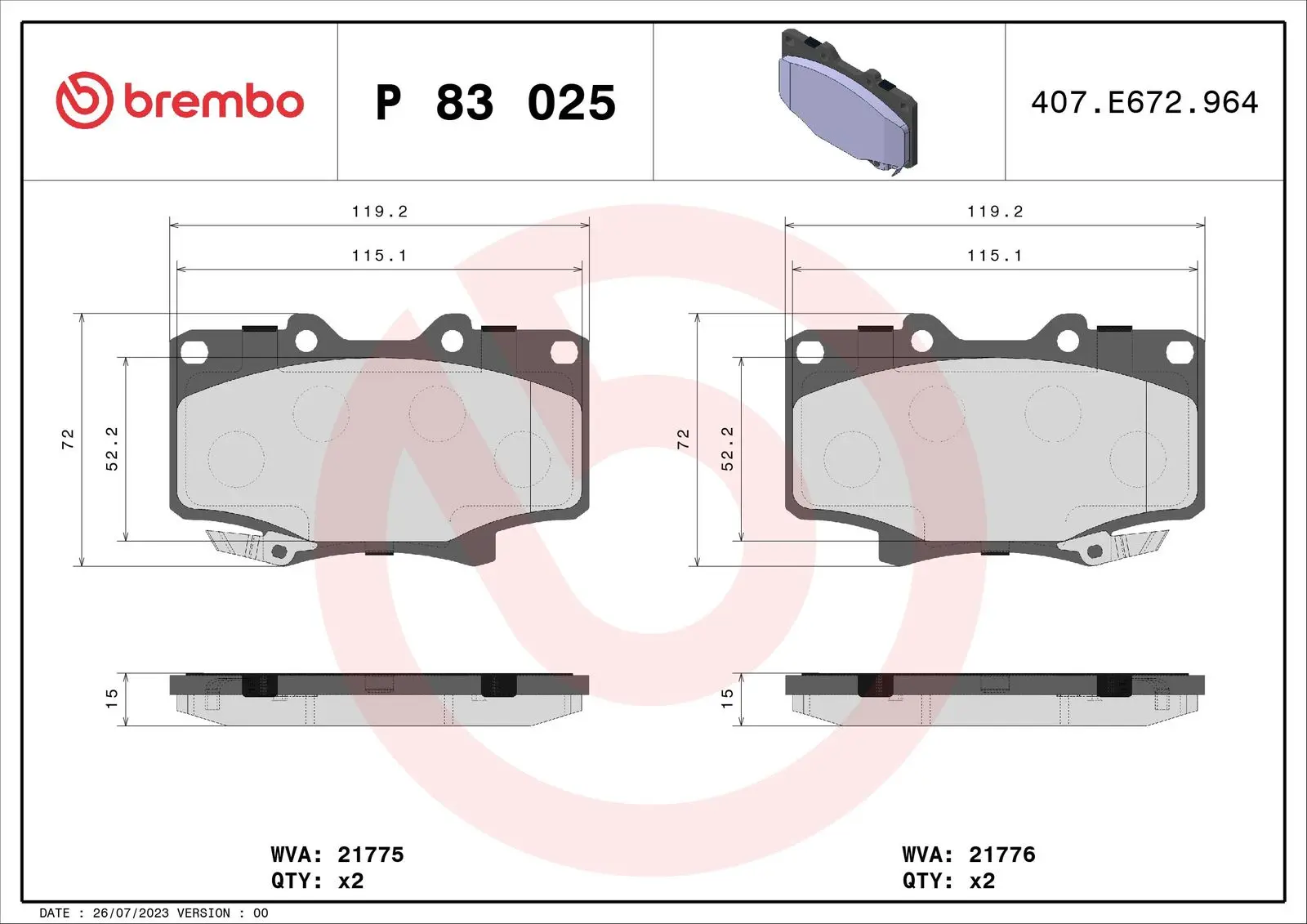 Sada brzdových destiček, kotoučová brzda BREMBO P 83 025