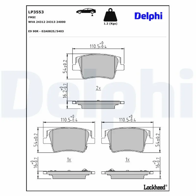 Sada brzdových destiček, kotoučová brzda DELPHI LP3553