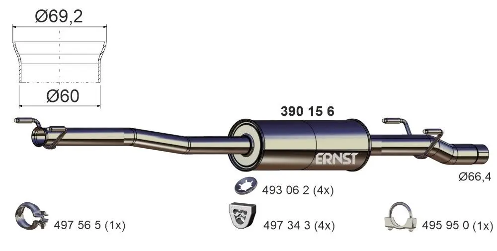 Střední tlumič výfuku ERNST 390156