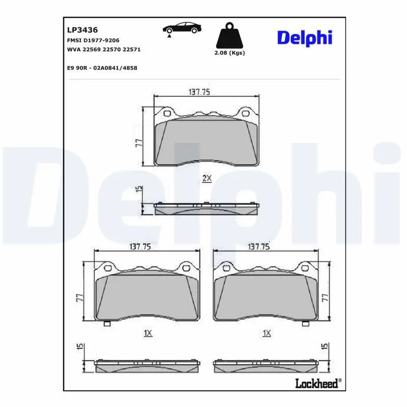 DELPHI Sada brzdových destiček, kotoučová brzda LP3436