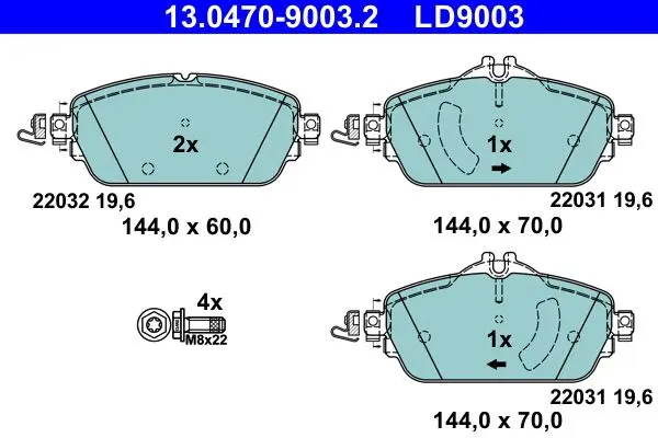 Sada brzdových destiček, kotoučová brzda ATE 13.0470-9003.2