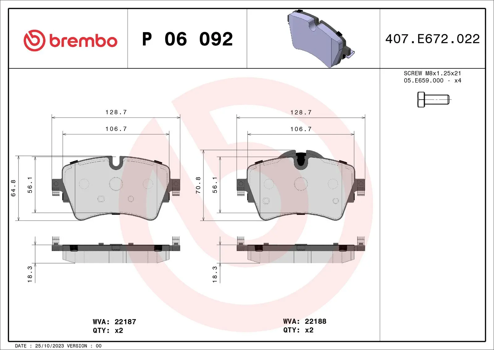 BREMBO Sada brzdových destiček, kotoučová brzda P06092
