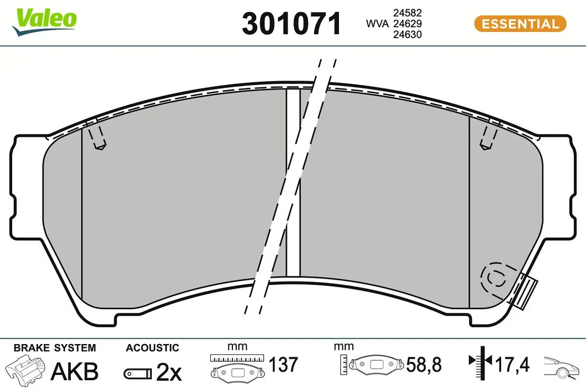 VALEO Sada brzdových destiček, kotoučová brzda 301071