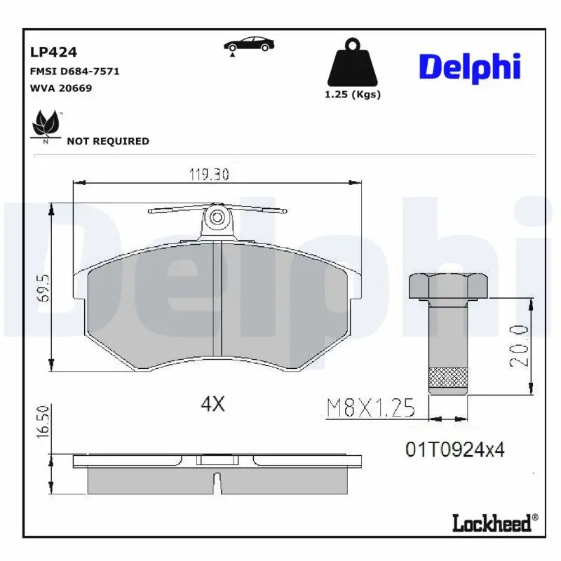 Sada brzdových destiček, kotoučová brzda DELPHI LP424