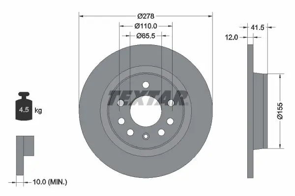 TEXTAR Brzdový kotouč 92118503