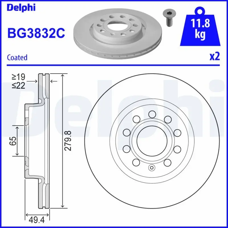 Brzdový kotouč DELPHI BG3832C