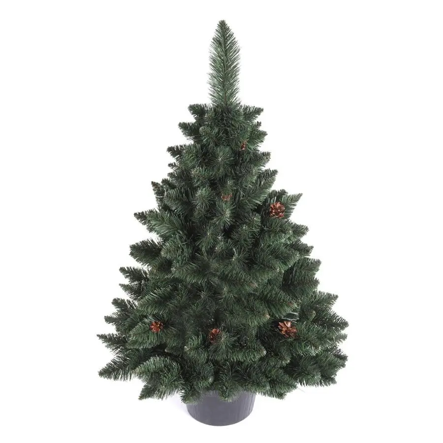 Hustá vánoční borovice s koblihami v květináči - 80 cm