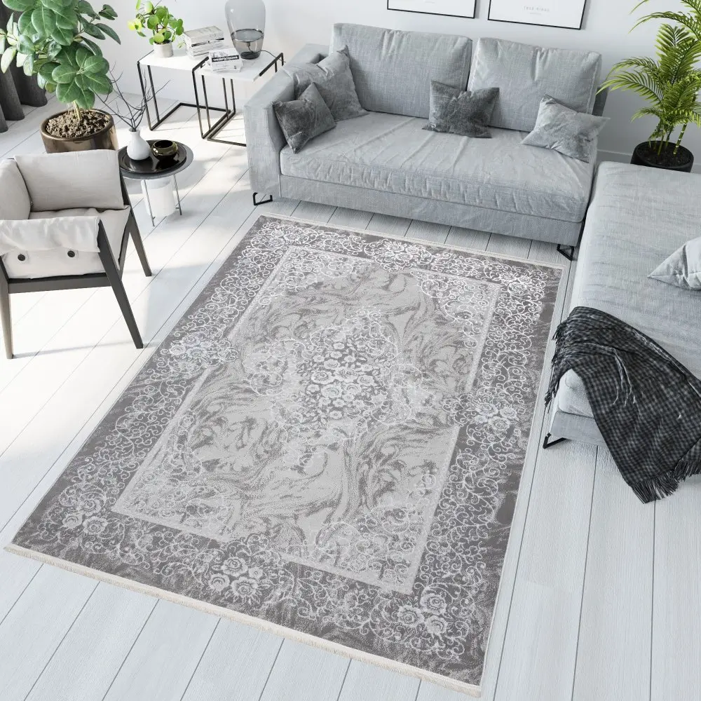 Moderní bílý a šedý designový interiérový koberec se vzorem Šířka: