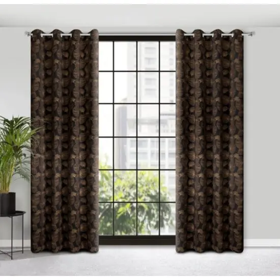 Elegantní závěs se zlatým rostlinným motivem na kruzích 140 x 250 cm