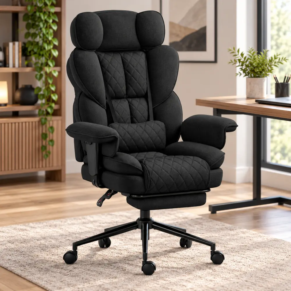 Ergonomická kancelářská židle HC-1037 s podnožkou – černá látka