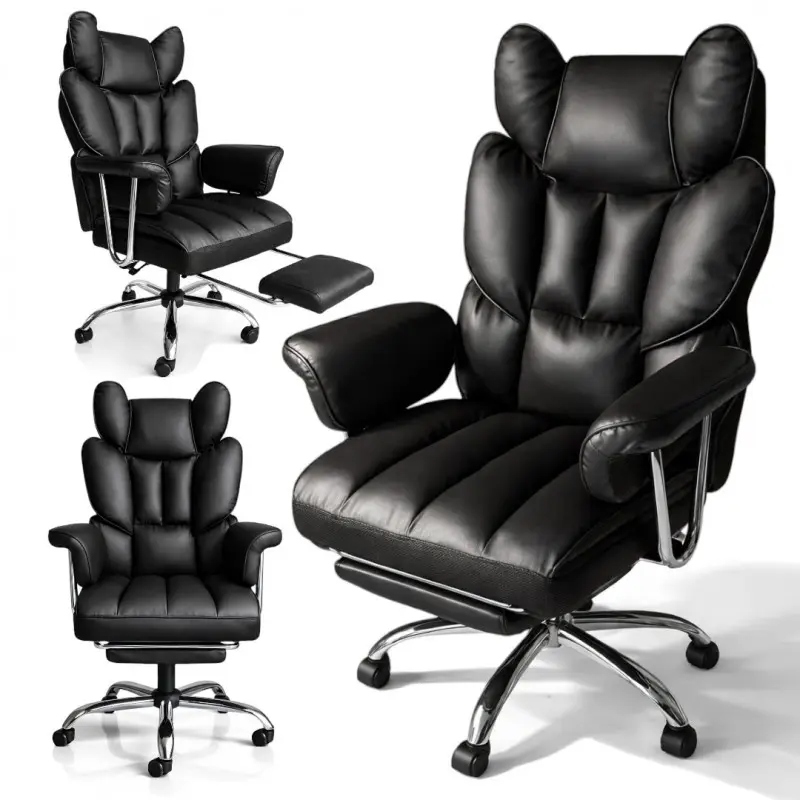 Luxusní kancelářská židle RELAX PRO s podnožkou - černá ekokůže
