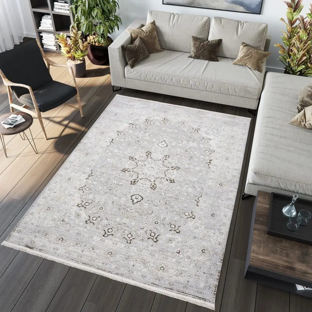 Světlý bílo-šedý vintage designový koberec se vzory Šířka: