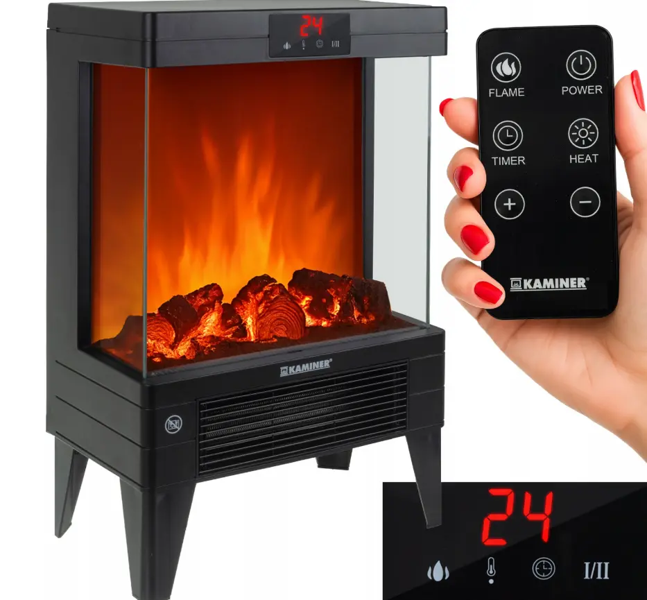 Elektrický krb KAMINER EMBEGO 2000W - volně stojící krb s ventilátorem a 3D efektem ohně