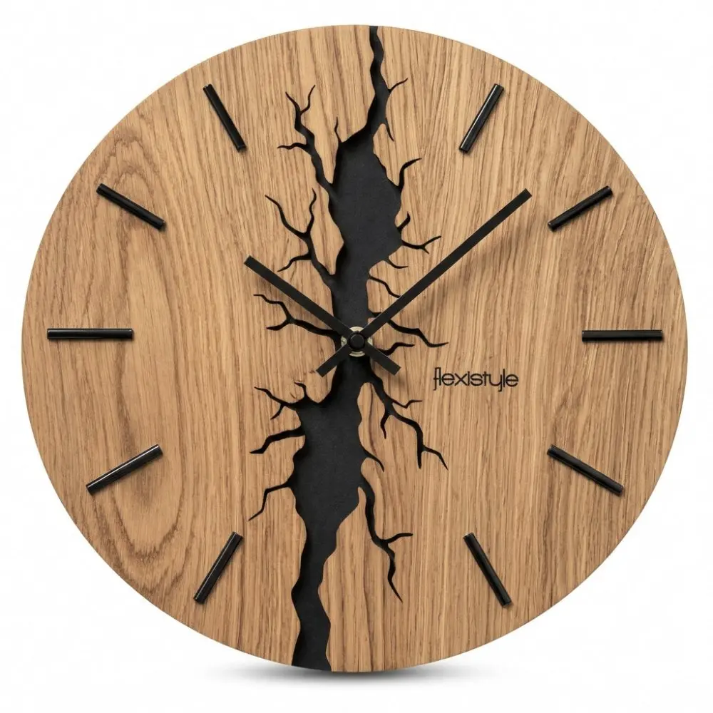 OAK SOUL , 30 cm dřevěné nástěnné hodiny – dubový design s efektem popraskaného dřeva