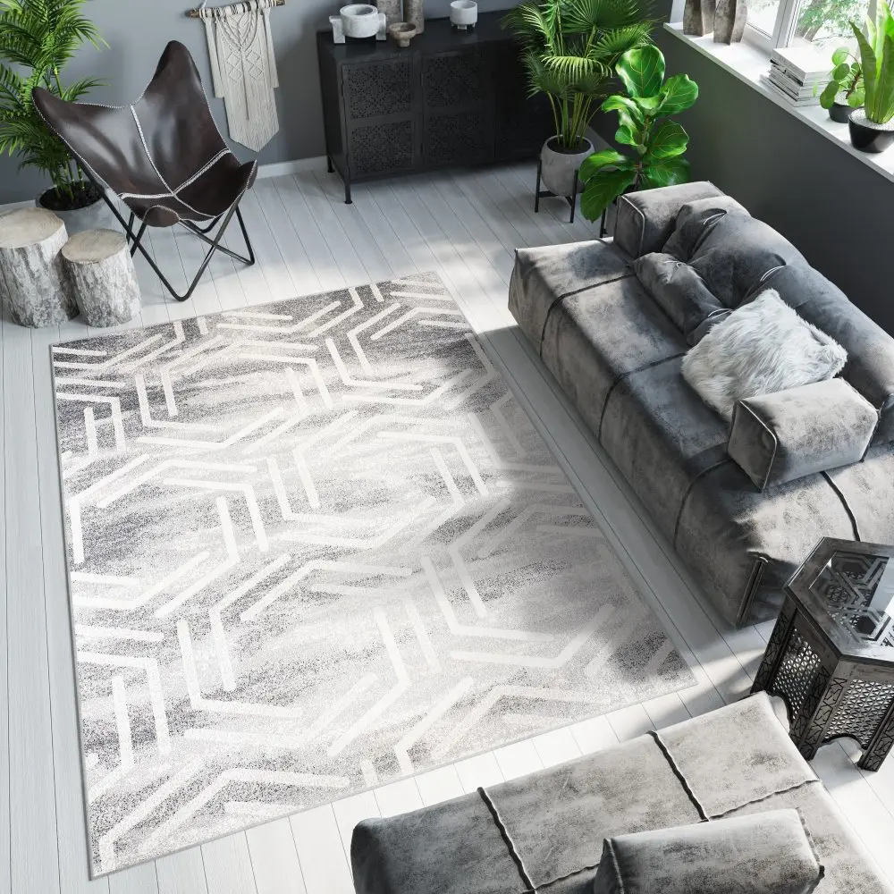 Světlý designový koberec s geometrickým vzorem Šířka: