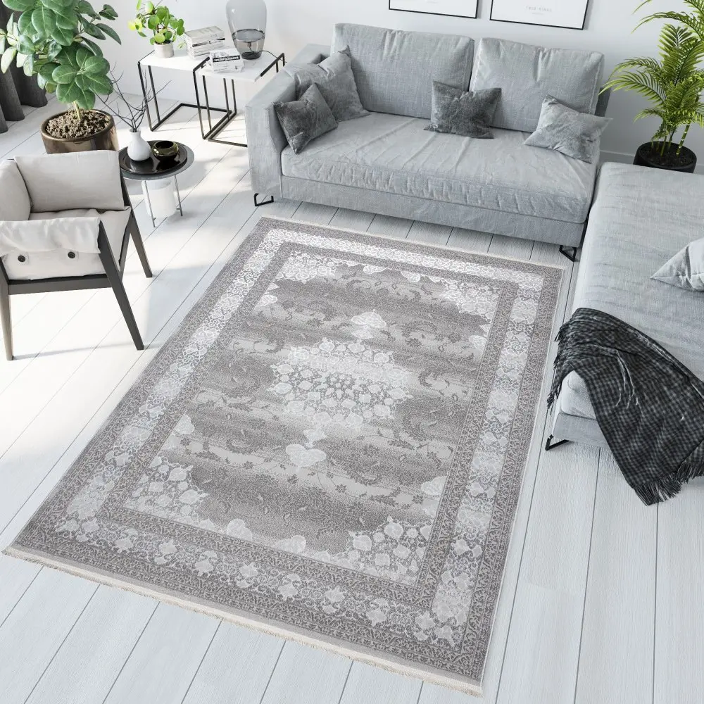 Exkluzivní bílý a šedý designový interiérový koberec se vzorem Šířka: