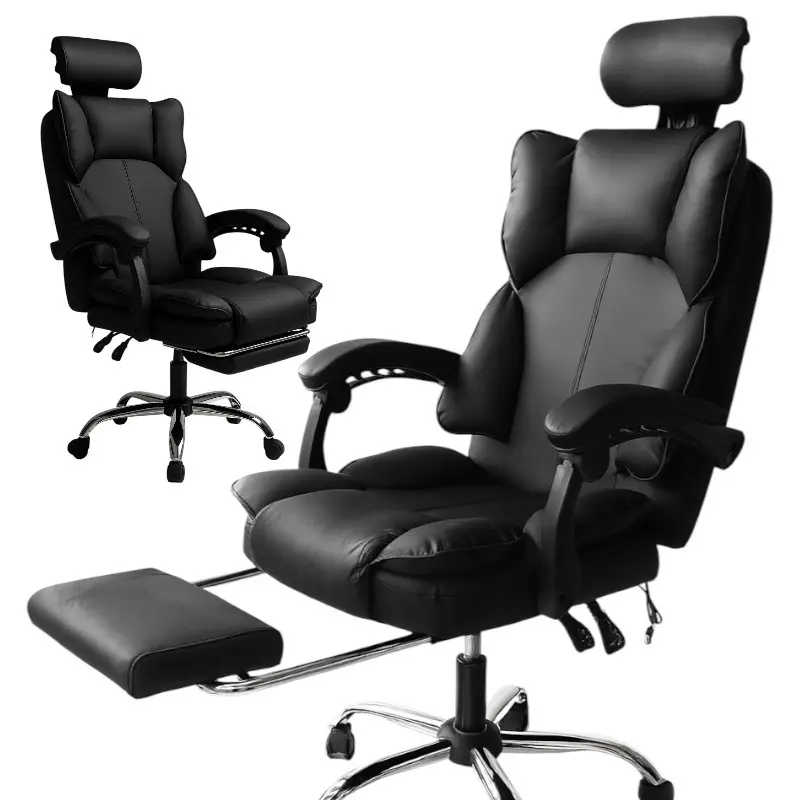 Ergonomická kancelářská židle DIRECTO s opěrkou nohou - černá ekokůže